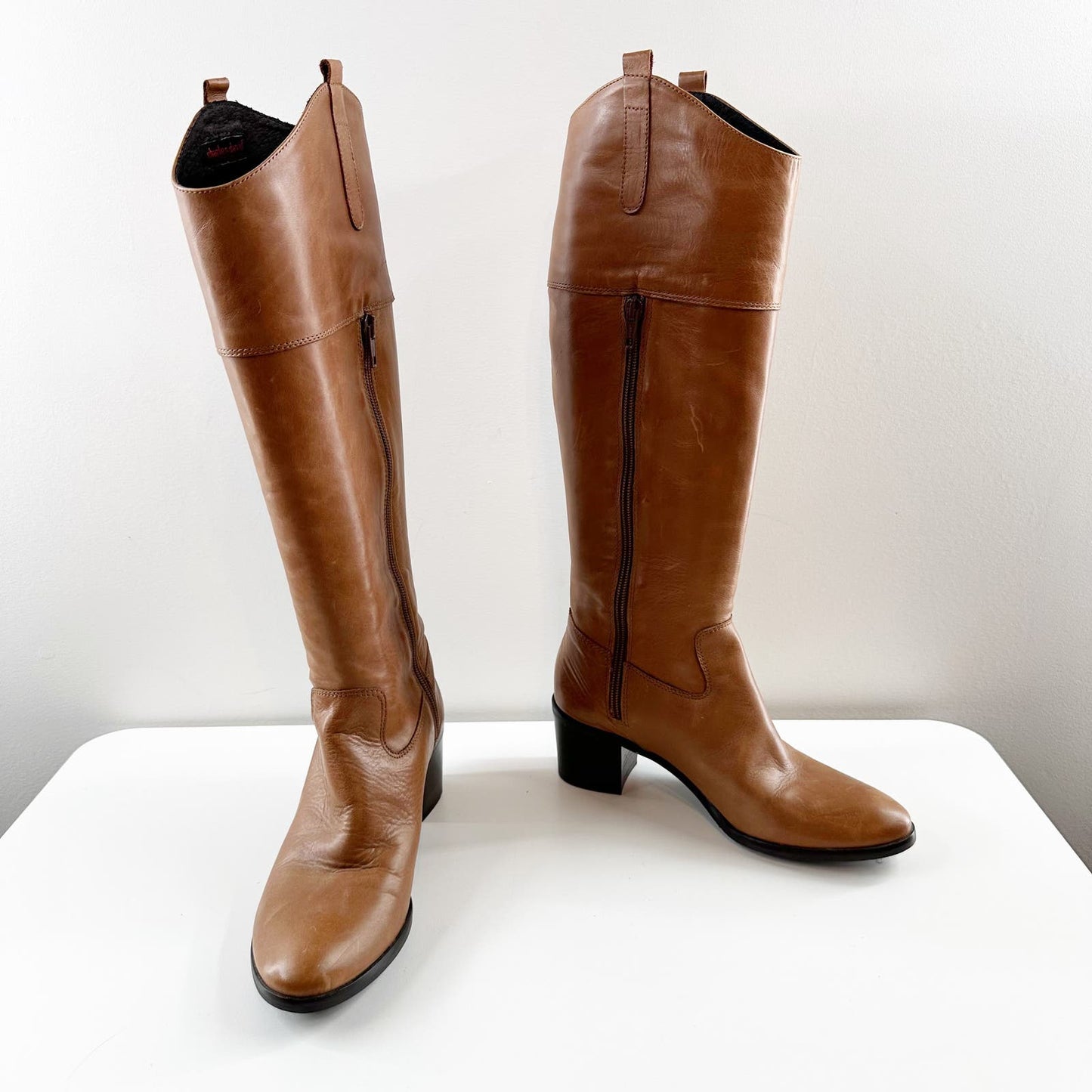 Charles David Braden Knee High Leather Western Riding Boots Cognac Brown 8