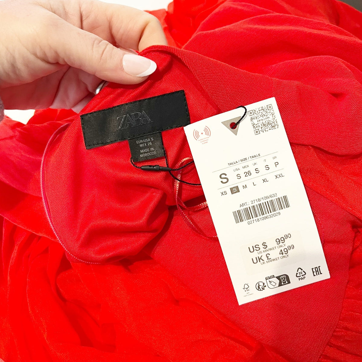Zara Combination Sleeveless Halter Neck Volume Maxi Dress Red Small