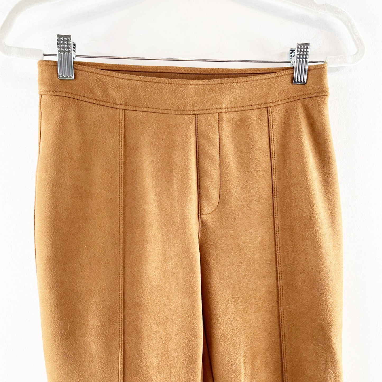 Spanx Faux Suede High Rise Flare Leg Pants in Rich Carmel Brown Medium