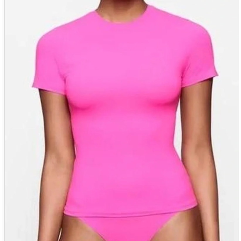 Skims Fits Everybody Crewneck Short Sleeve T-Shirt Pink Medium