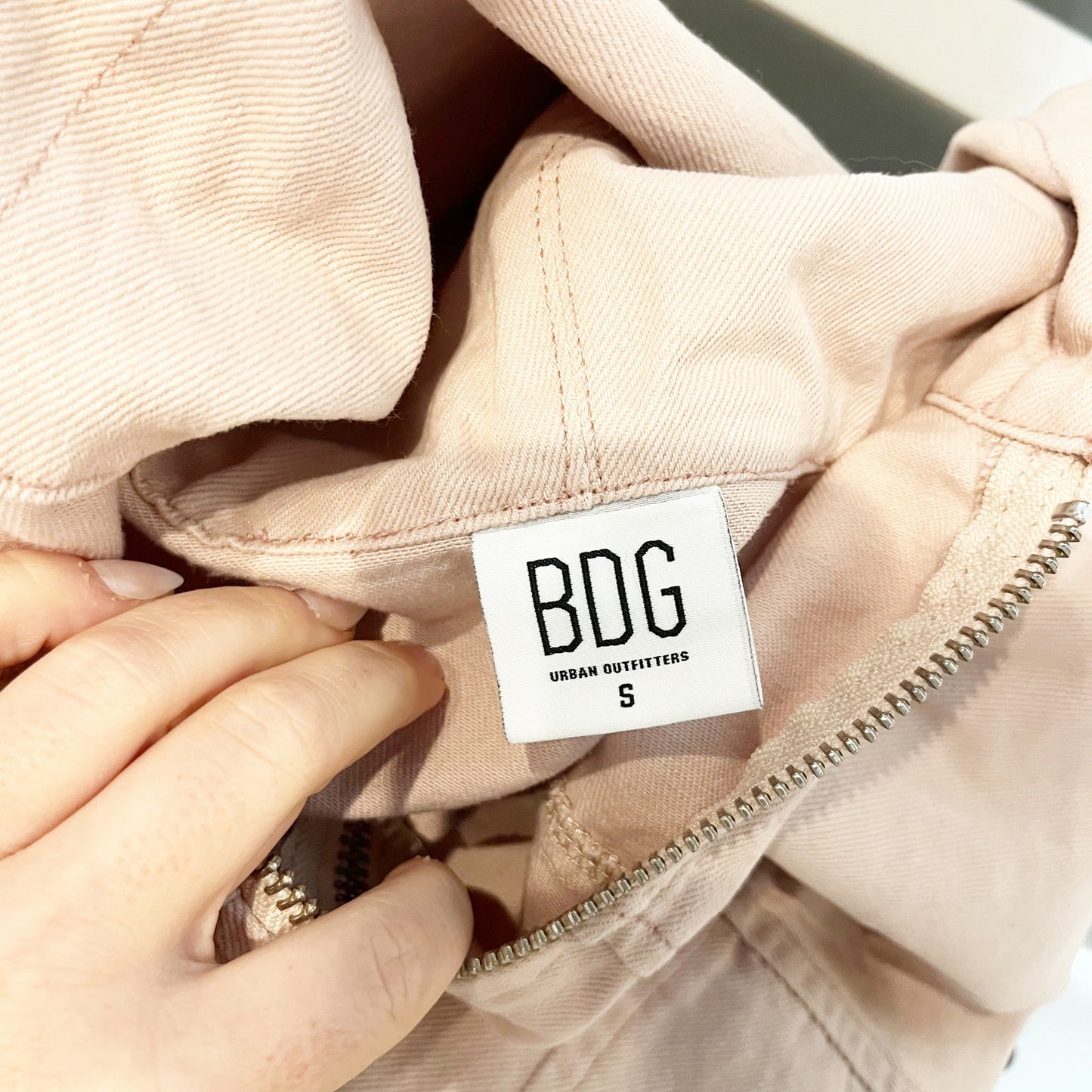 BDG Urban Outfitters Full Zip Cropped Hoodie Bomber Jacket Pink Tan Small