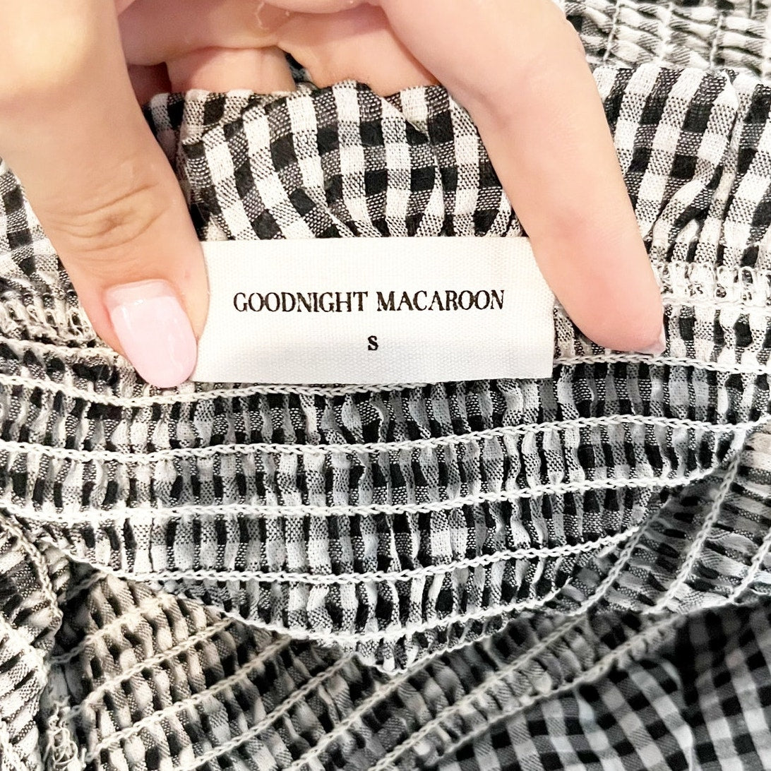 Goodnight Macaroon Strapless Smocked Bodice Tiered Gingham Mini Dress Black S