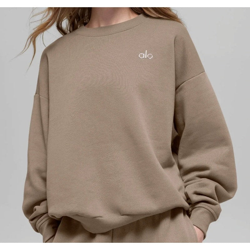 Alo Accolade Crewneck Sweatshirt Gravel Tan Small