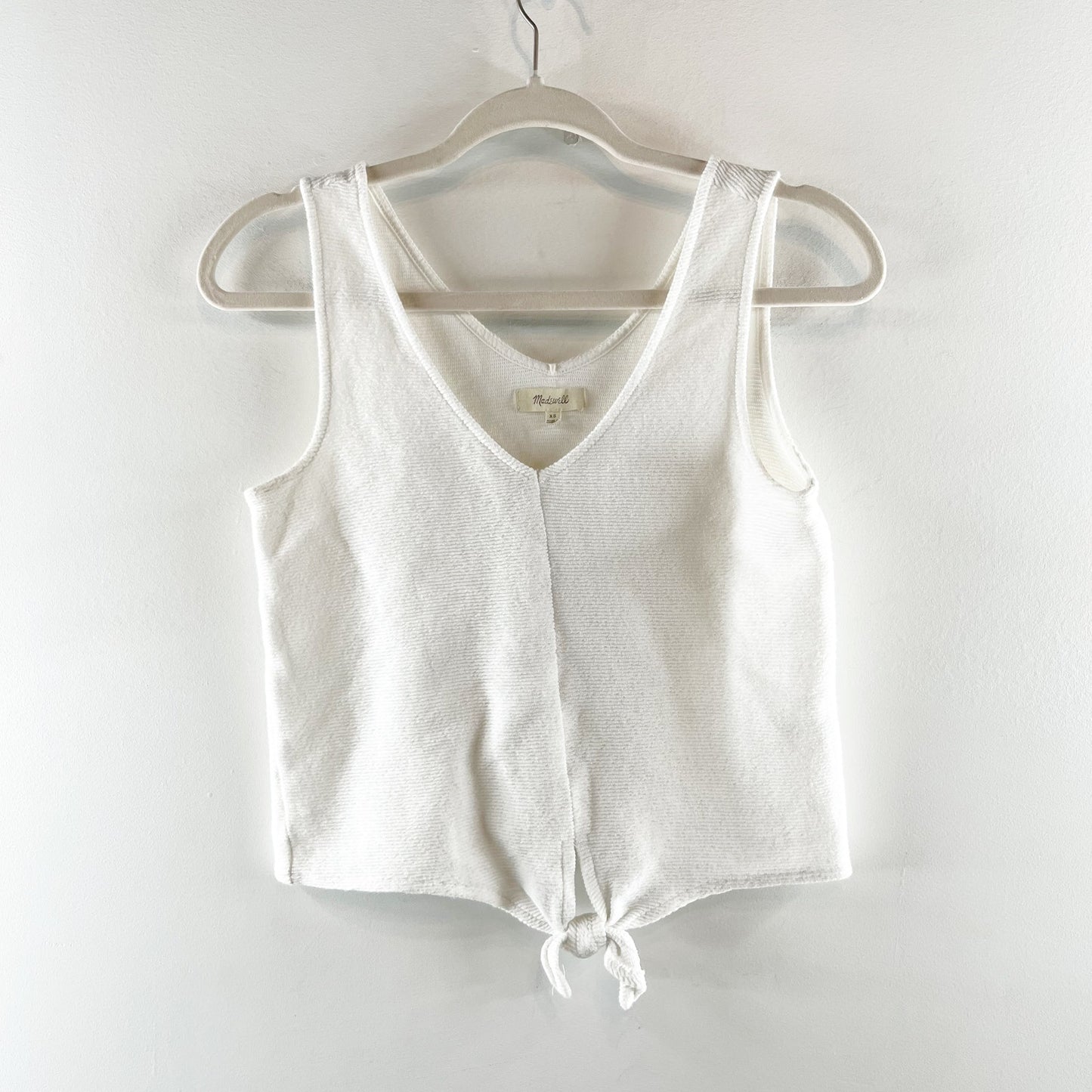 Madewell Texture and Thread Tie Front Sleeveless V Neck Tank Top White XS