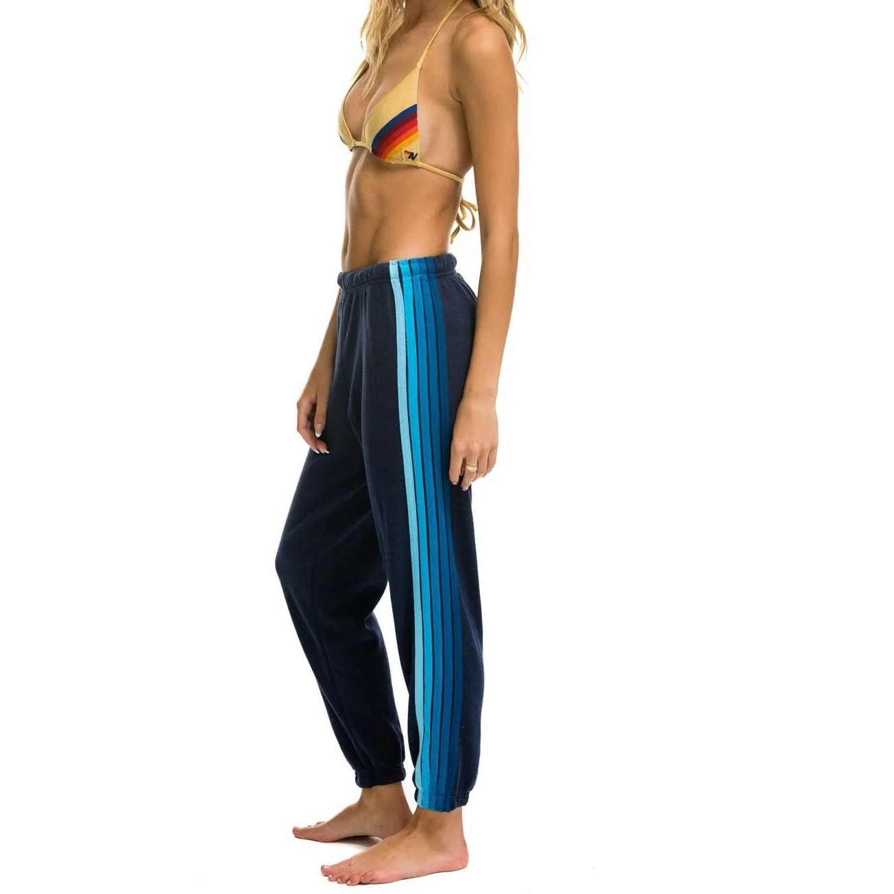 Aviator Nation 5 Stripe Jogger Sweatpants Navy Blue XS