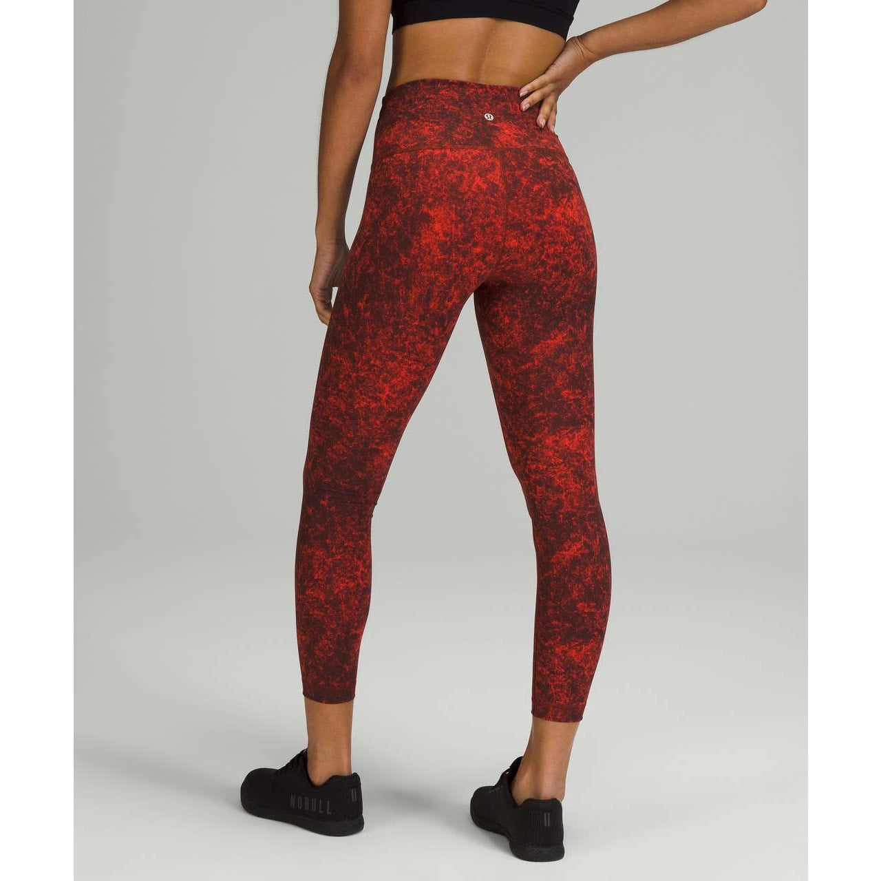 Lululemon Wunder Train High-Rise Tight 25" Denim Wash Print Autumn Red Black 6
