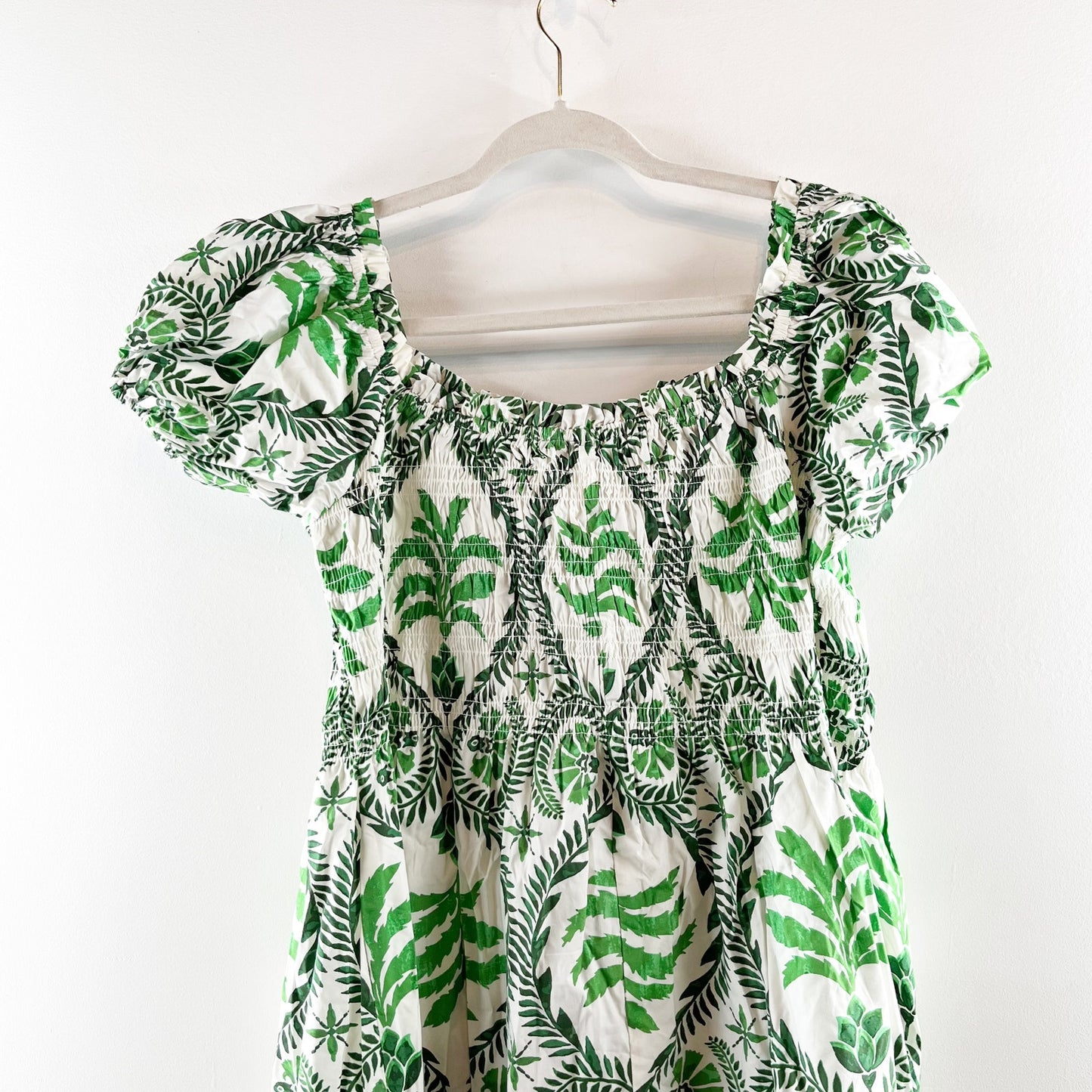 H&M Off The Shoulder Poplin Printed Midi Sundress Green XL