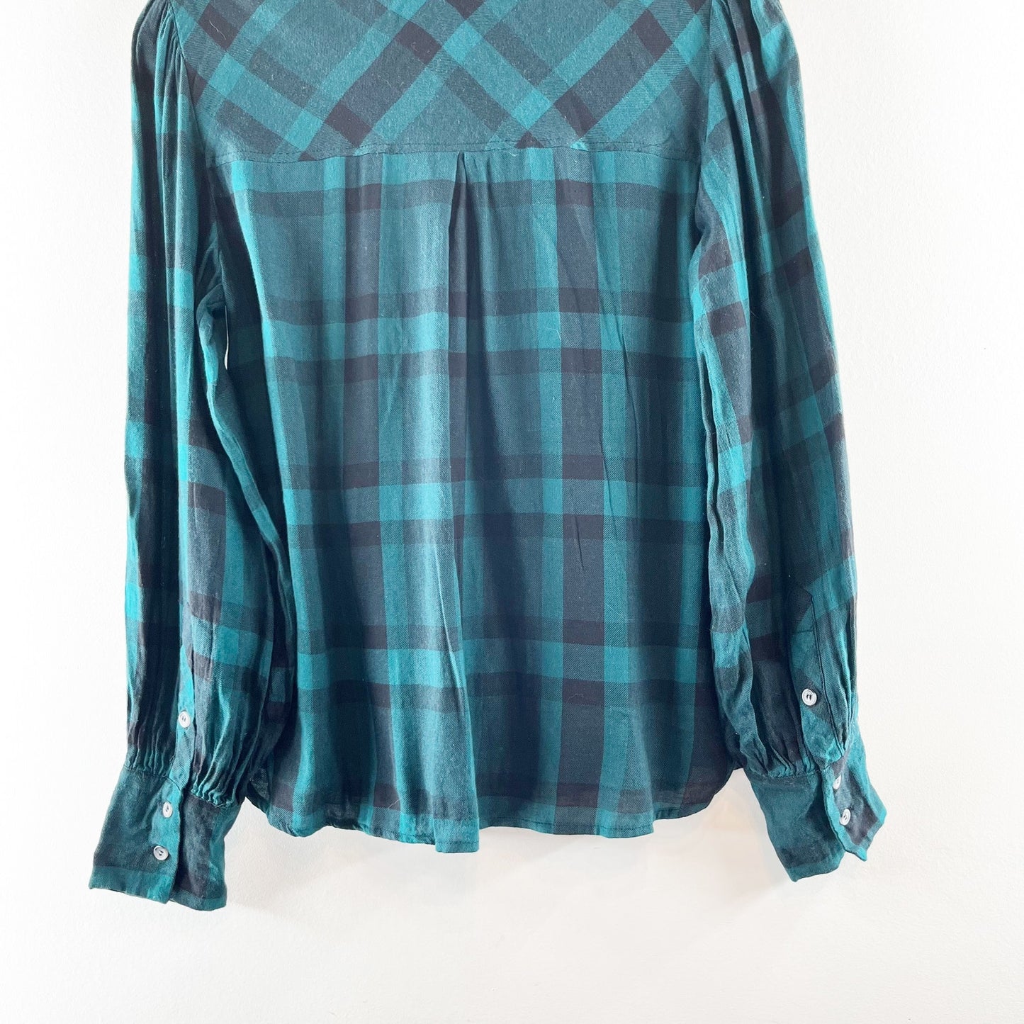 Sanctuary Fireside Boyfriend Button Down Plaid Shirt Teal Green Black Small