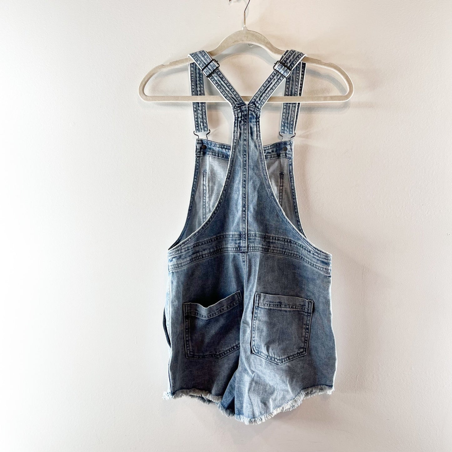Aerie Cutoff Denim Shortalls Overalls Raw Hem Blue XS