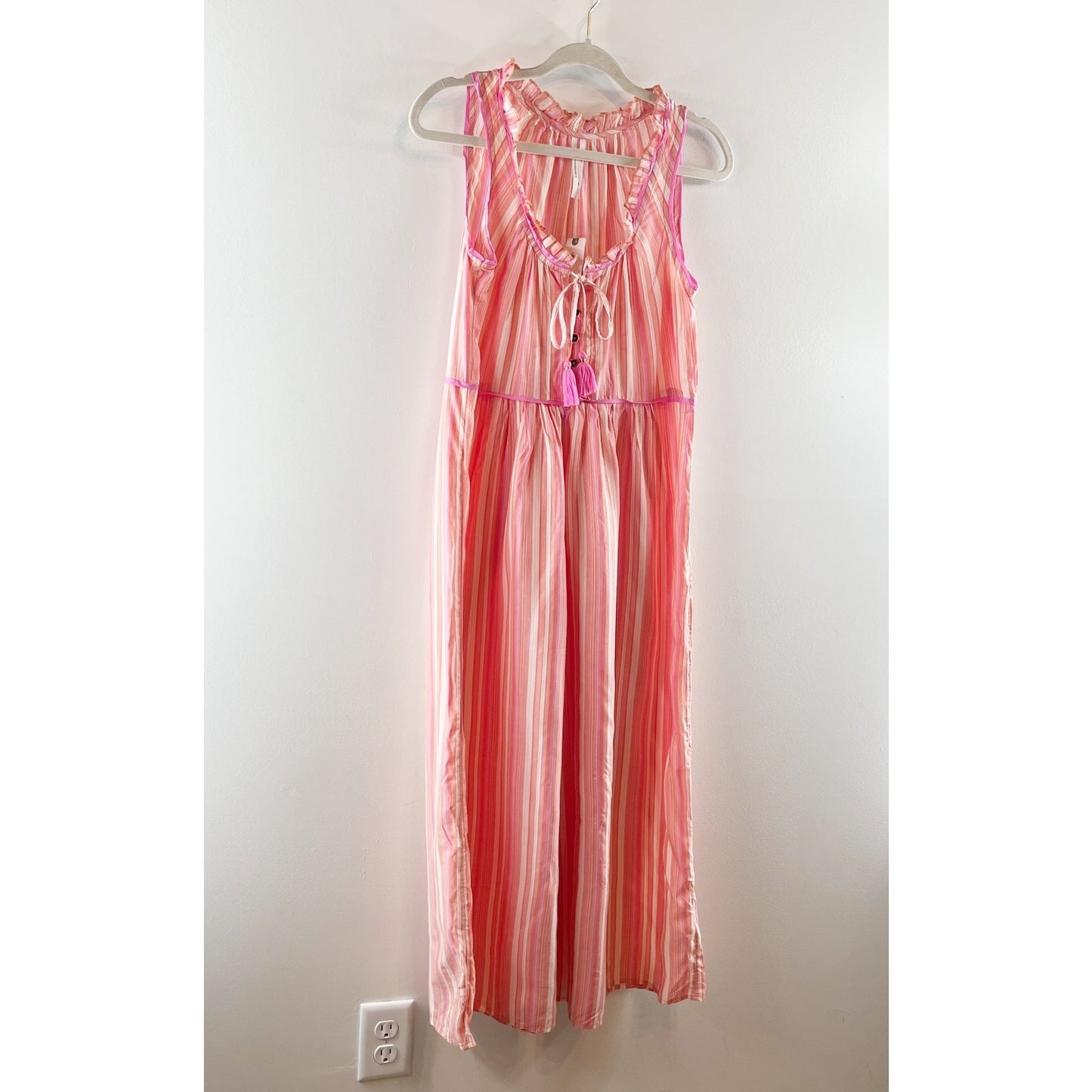 Anthropologie Visayas Striped Cropped Wide Leg Jumpsuit Pink Orange XS