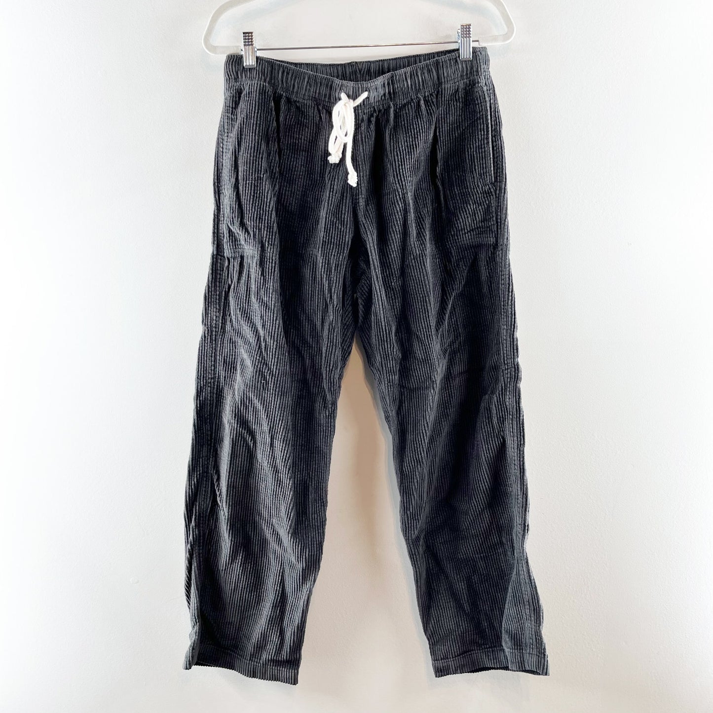 Aerie Corduroy Pull On Drawstring Baggy Wide Leg Pants Gray Small