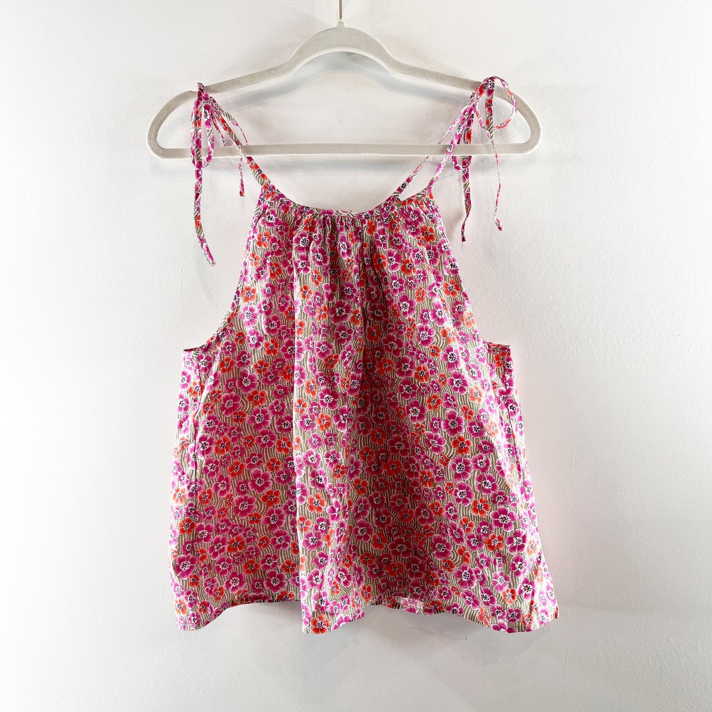 J. Crew Tie Strap Liberty Cotton Floral Tank Top Pink XS