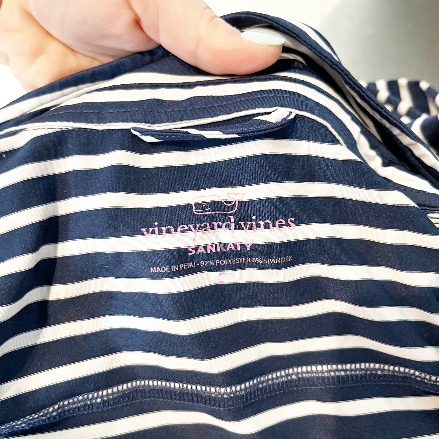 Vineyard Vines Sankaty Margo Stripe 3/4 Sleeve Polo Shirt Dress Navy White Small