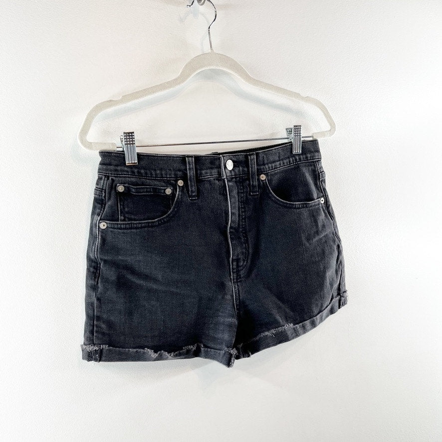 Madewell High Rise Cuffed Raw Frayed Hem Denim Shorts Black 27 / 4