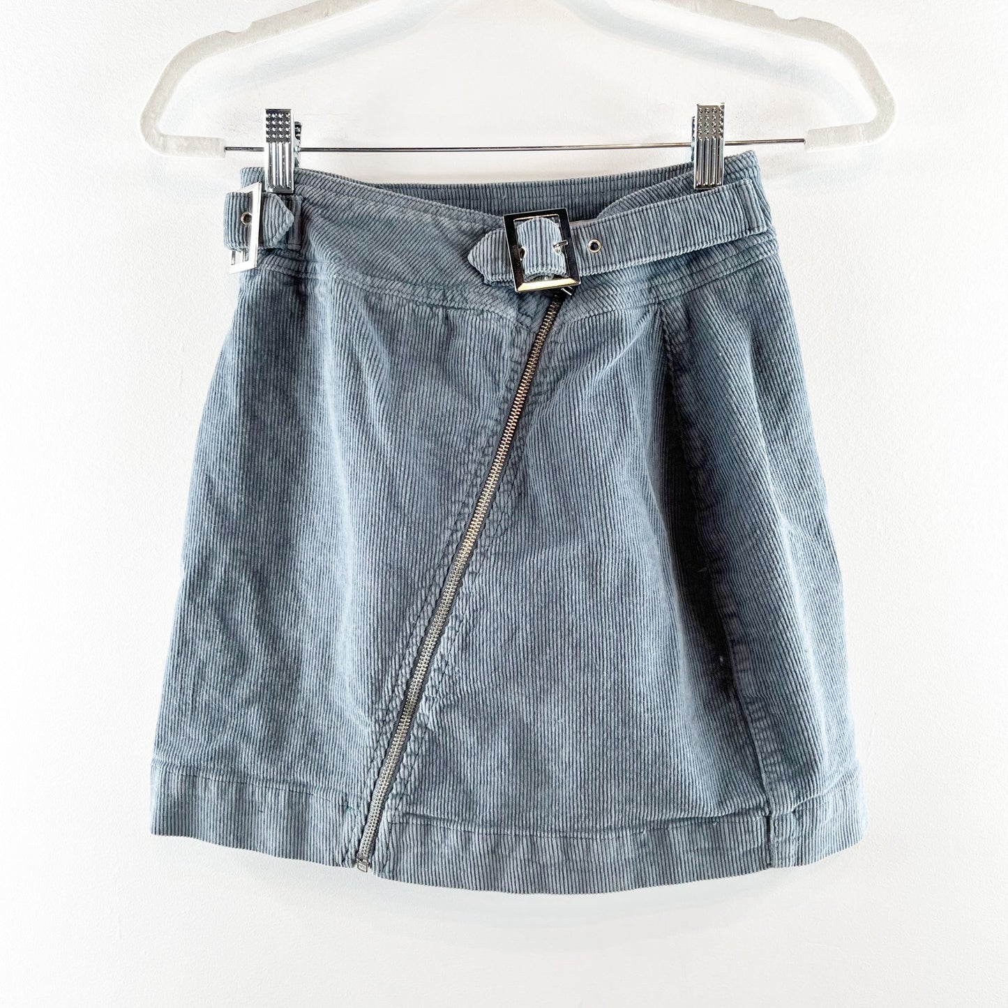 Urban Outfitters Harmony Corduroy Asymmetrical Zip Belted Mini Skirt Blue Small