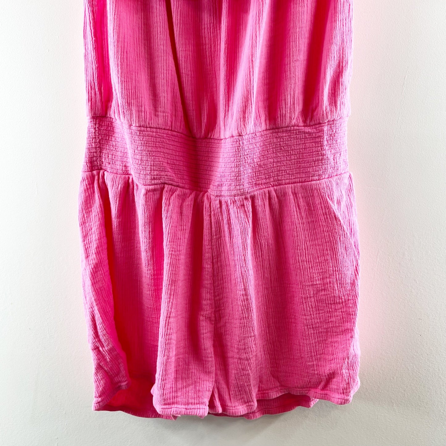 Vineyard Vines Off The Shoulder Ruffle Cotton Gauze Romper Pink Large