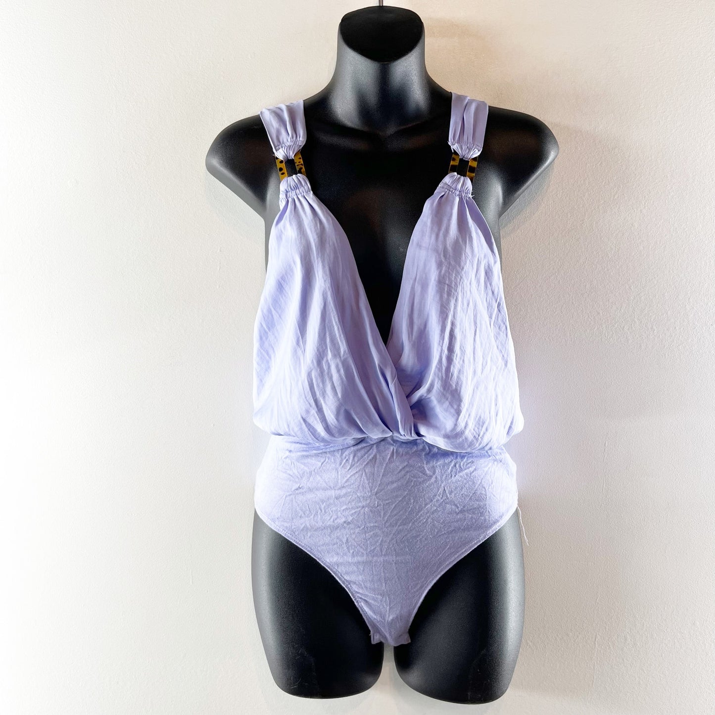 Free People Zuri X Back Plunge V Neck Bodysuit Purple XS