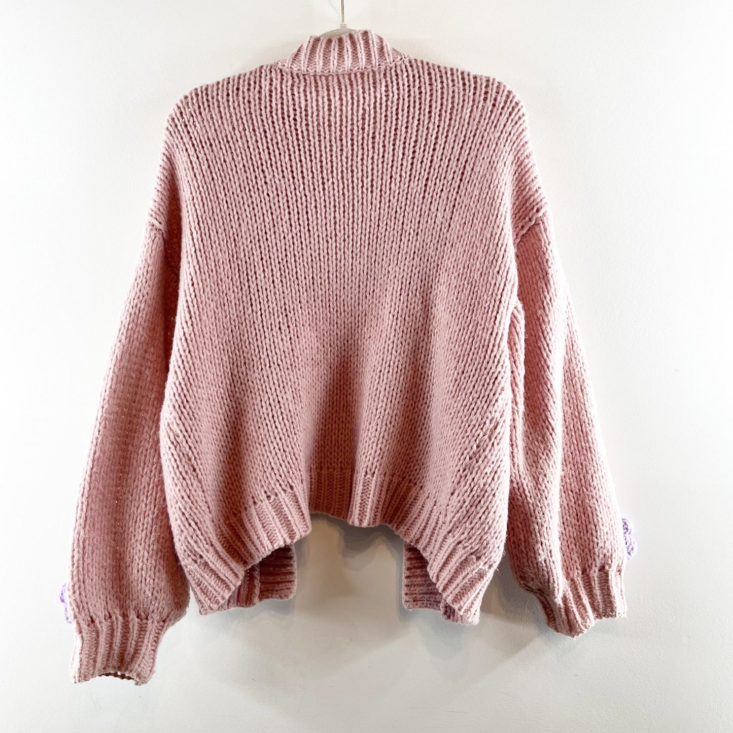 Maeve The Susannah 3D Flower Open Knit Chunky Cardigan Sweater Pink O/S