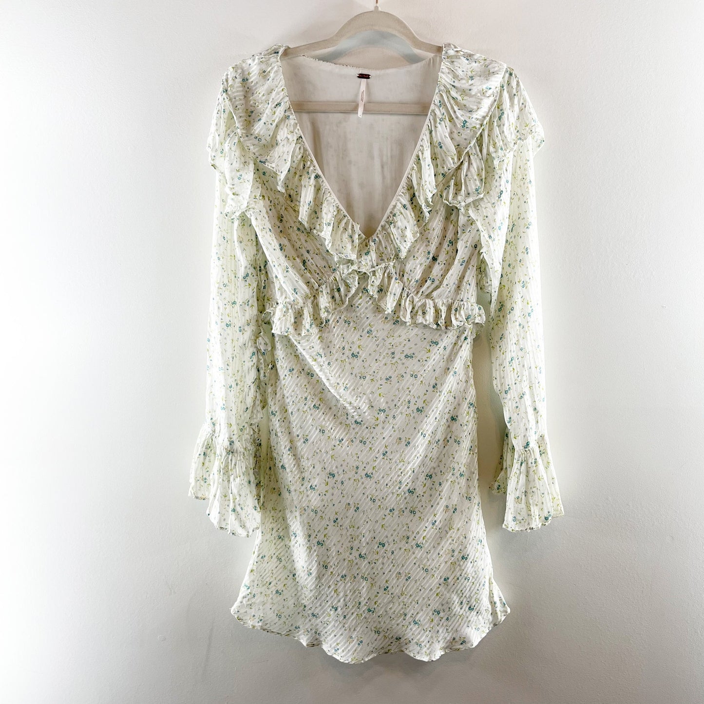 Free People Long Sleeve Sweetest Thing Floral Mini Dress Ivory Combo 6