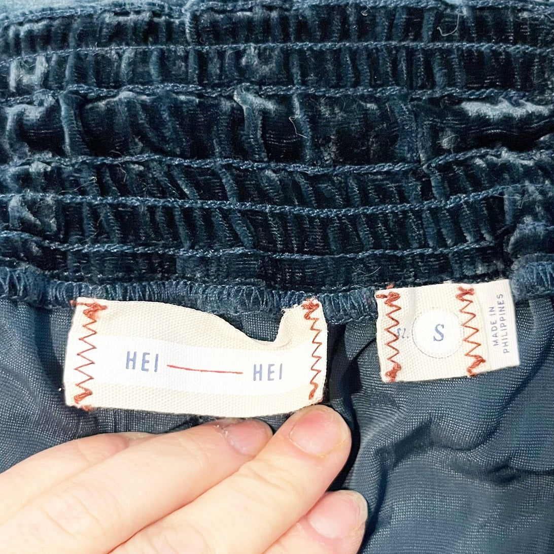 Hei Hei by Anthropologie Crushed Velvet Cropped Wide Leg Pants Dark Blue Small