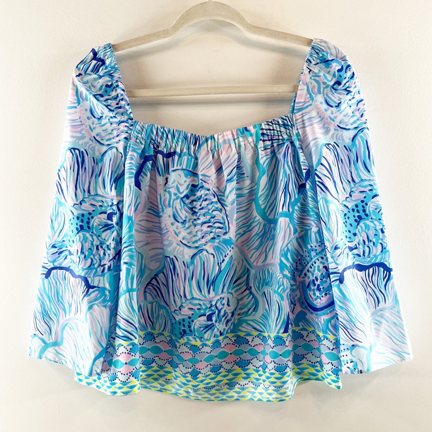 Lilly Pulitzer Lizzie Blouse Top Bermuda Blue Fishful Thinking Blue Lilac Small
