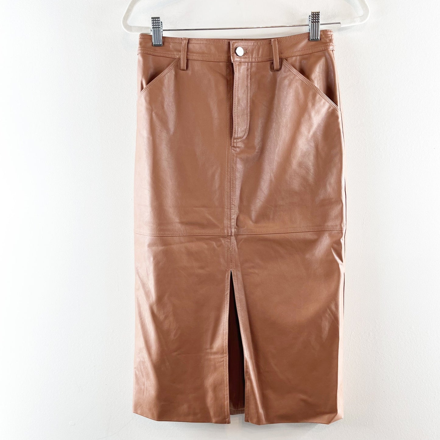 Sanctuary by Evereve Triple Threat Vegan Leather Midi Skirt Rawhide Camel Brown