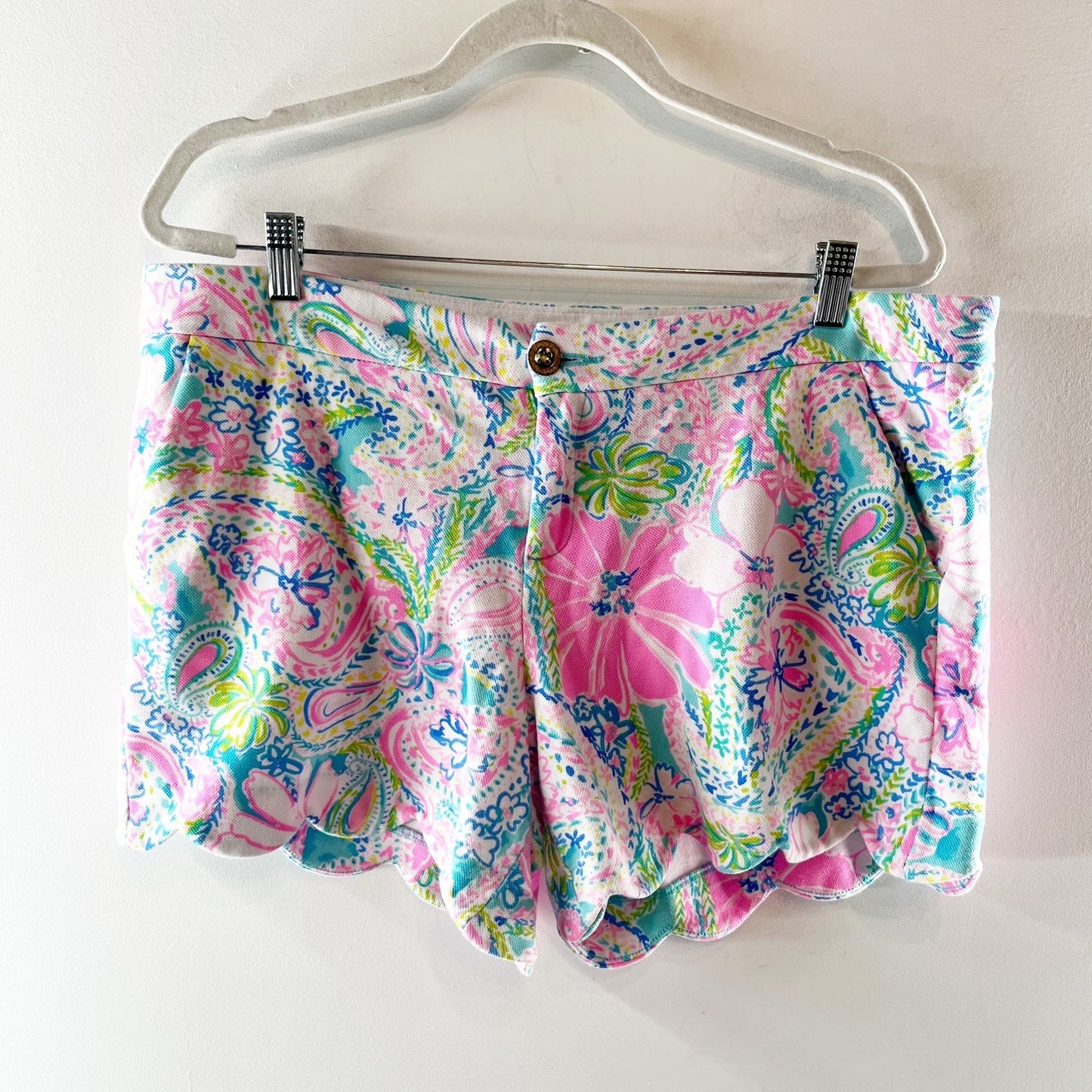 Lilly Pulitzer Low Rise Buttercup Scalloped Hem Chino Shorts 5" Pink Blue 14
