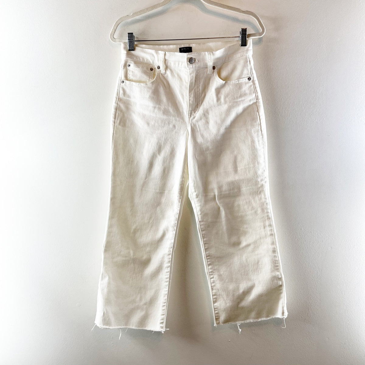 J. Crew All-Day Stretch High Waisted Frayed Wide-Leg Crop Jeans White Petite 27P