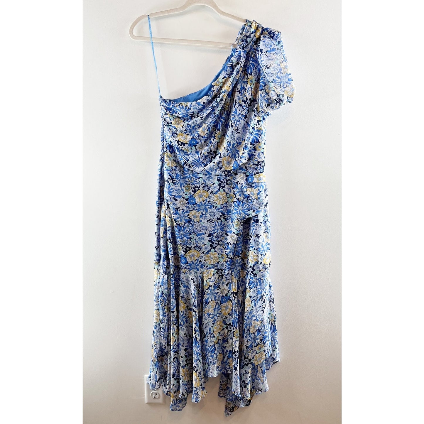 ASTR The Label One Shoulder Santorini Floral Midi Dress Blue Large