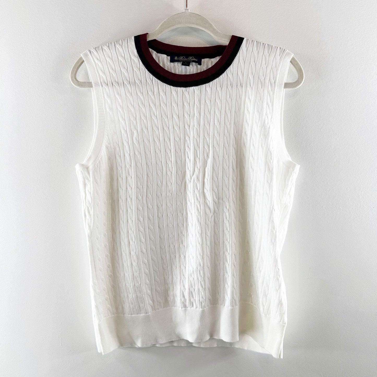 Brooks Brothers Supima Cotton Cable Cardigan Sweater and Shell Tank White L