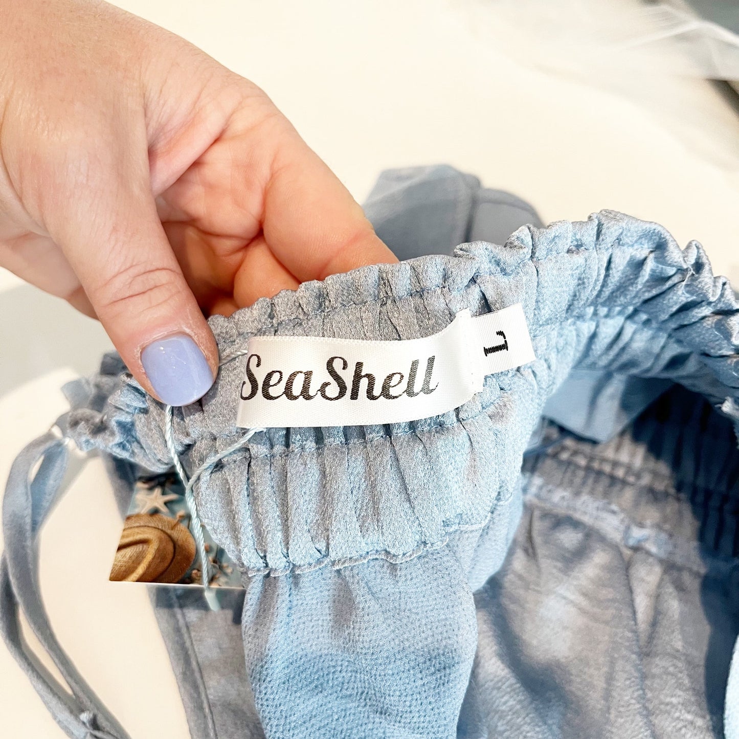 SeaShell Satin Cropped Peplum Ruffle Tank Top Blue Large