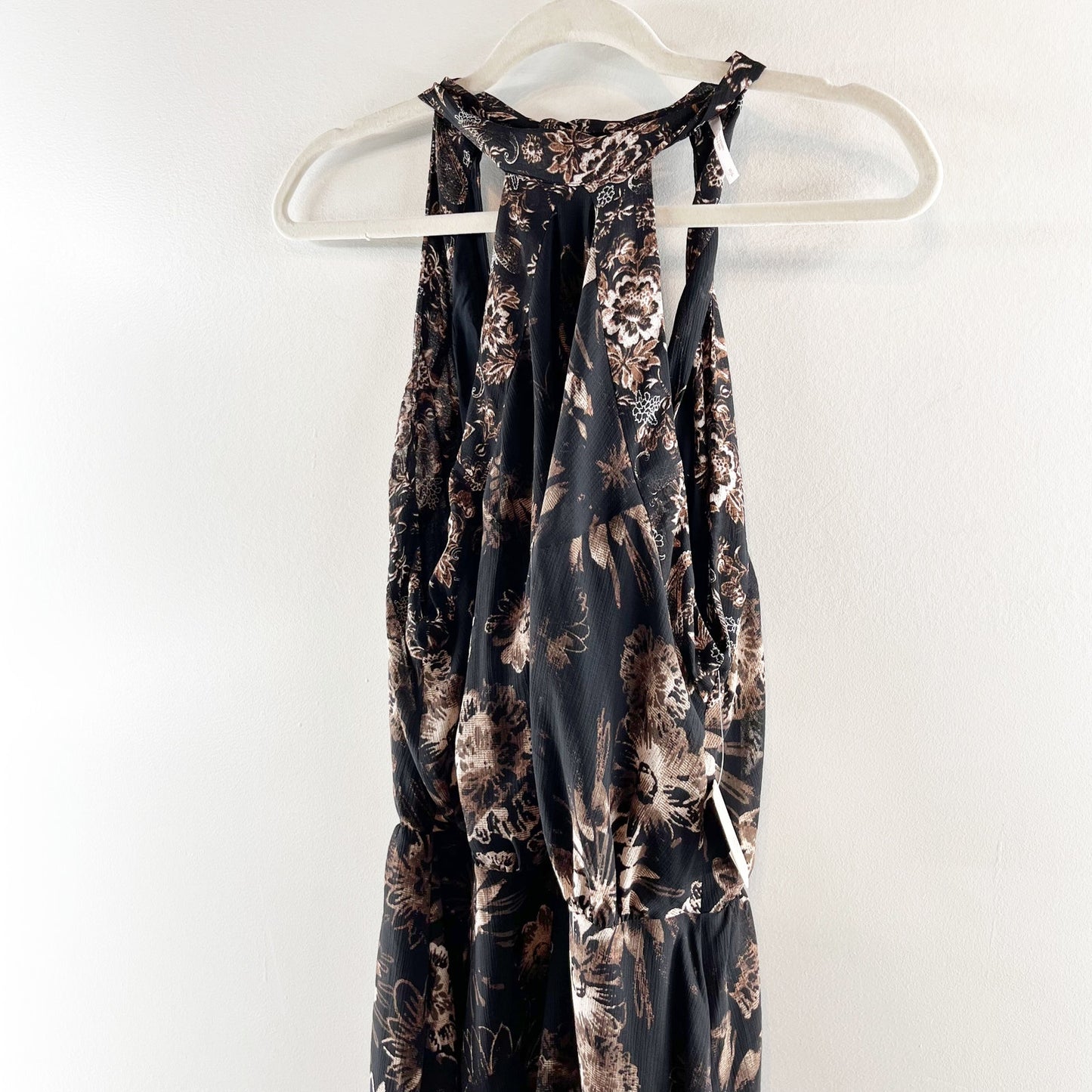 Free People Katerina Halter Tie Sleeveless Floral Mini Dress Black Small