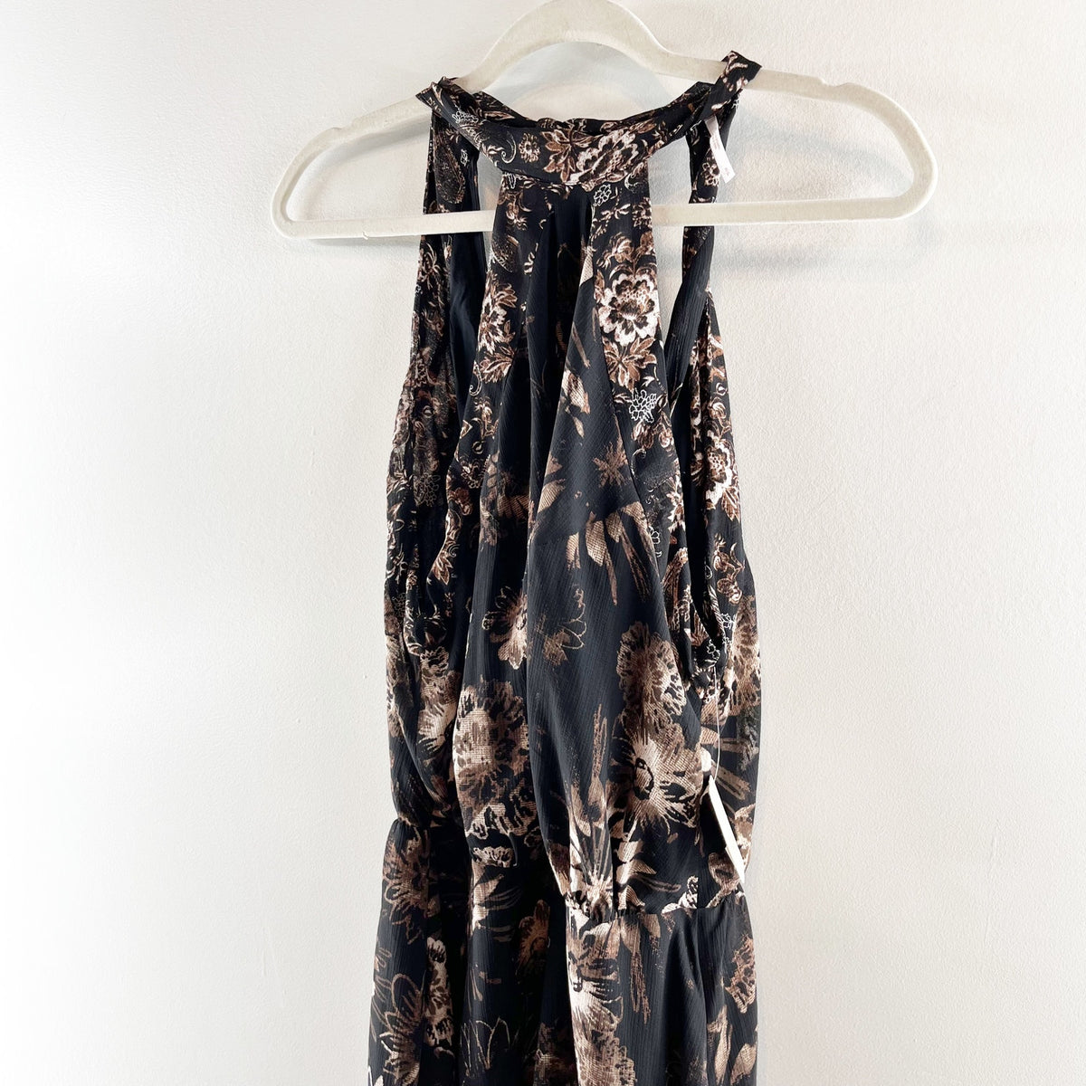 Free People Katerina Halter Tie Sleeveless Floral Mini Dress Black Small