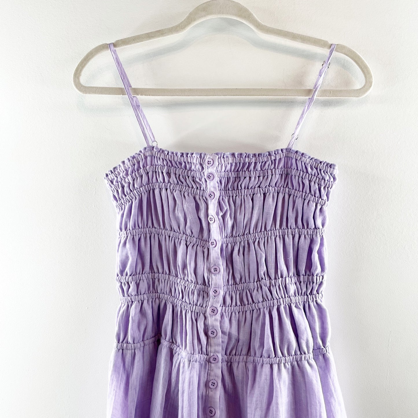 Sky to Moon Smocked Button Up Mini Dress Powder Lilac Purple Medium