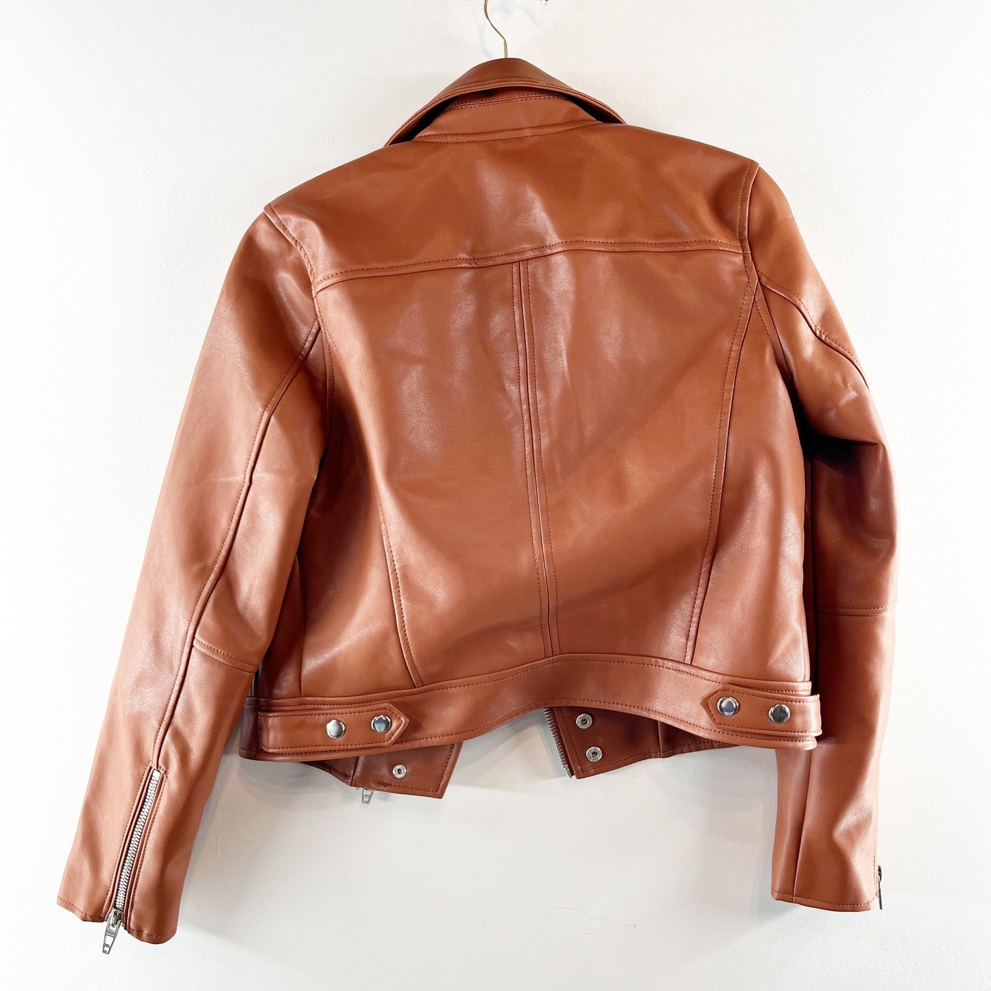 Blank NYC Good Vibes Faux Leather Moto Jacket Brown Small