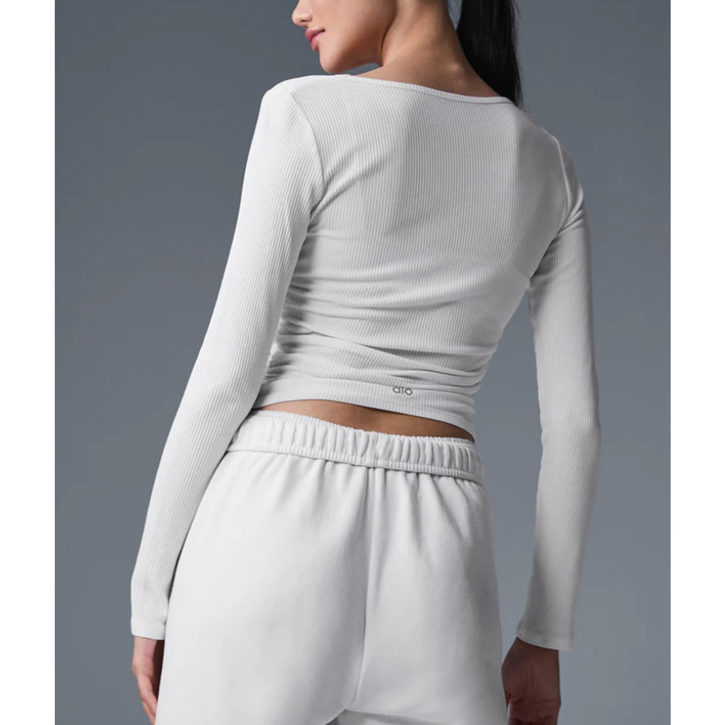 Alo Ribbed Long Sleeve Gather Top Shirt White Small