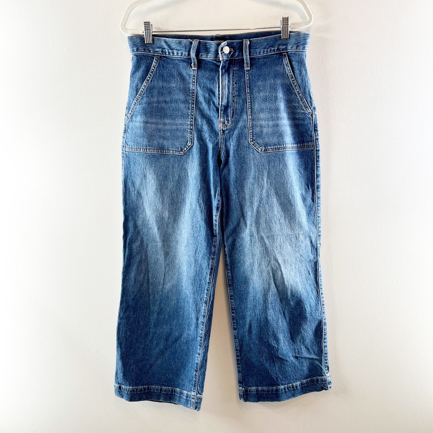 J. Crew Wide Leg Cropped Utility Jeans in All Day Stretch Blue 30 / 10