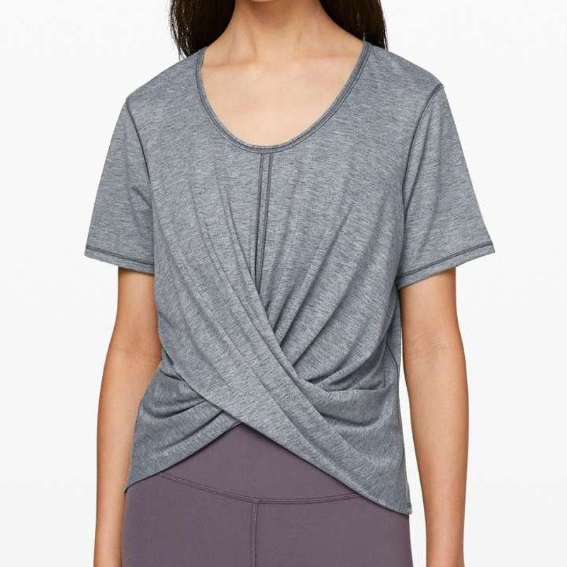 Lululemon Do the Daily Short Sleeve Cross-Front T-Shirt Heathered Solar Grey S