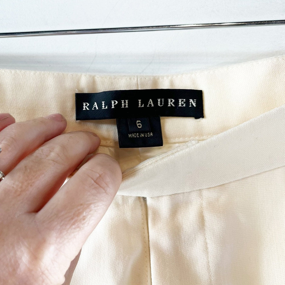 Ralph Lauren Mid Rise Straight Leg Wool Trouser Dress Pants Ivory Cream 6
