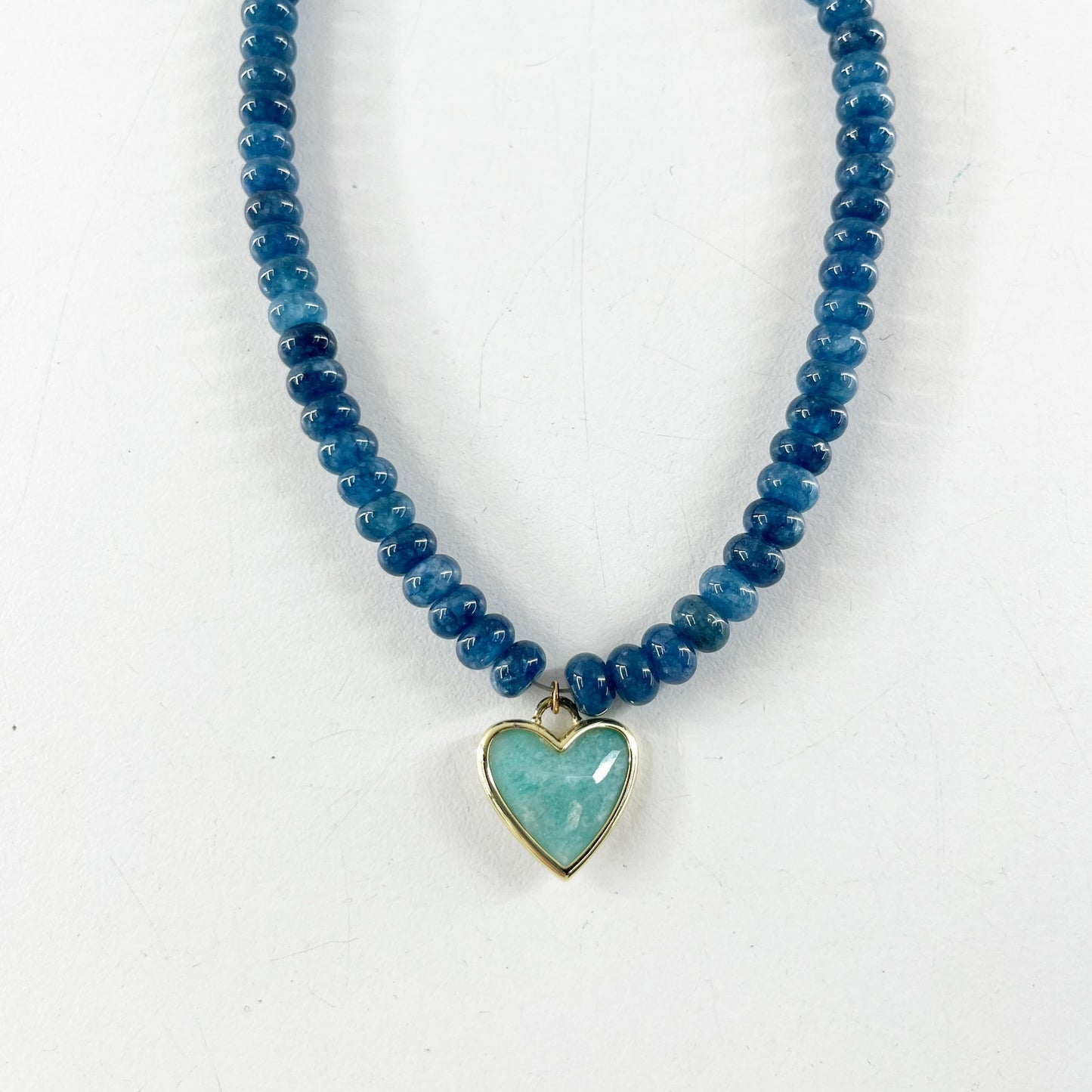 Jessica Matrasko Caia Dk. Blue Jade Beads Heart Pendant Necklace Blue Turquoise