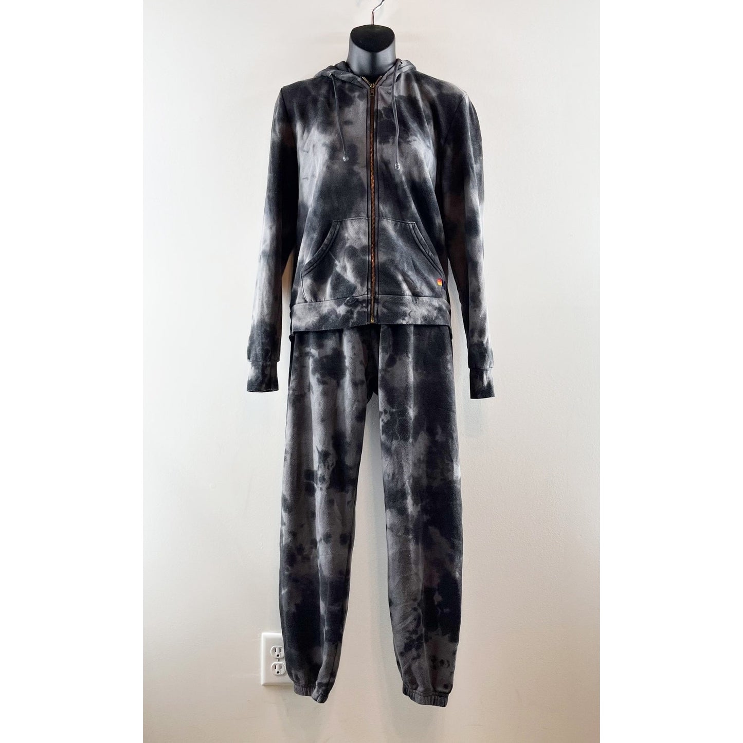 Aviator Nation Full Zip Jogger Tie Dye Sweatpants Hoodie Matching Set Gray Small