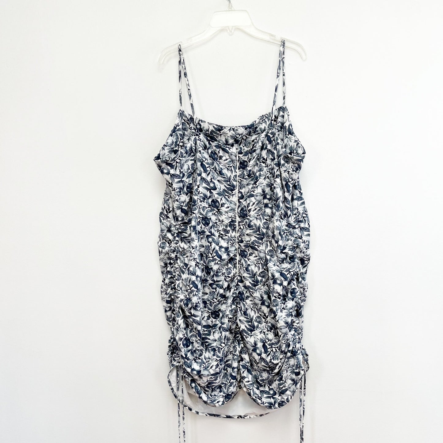 Abercrombie & Fitch Ruched Floral Side Tie Mini Dress White Blue XL Tall