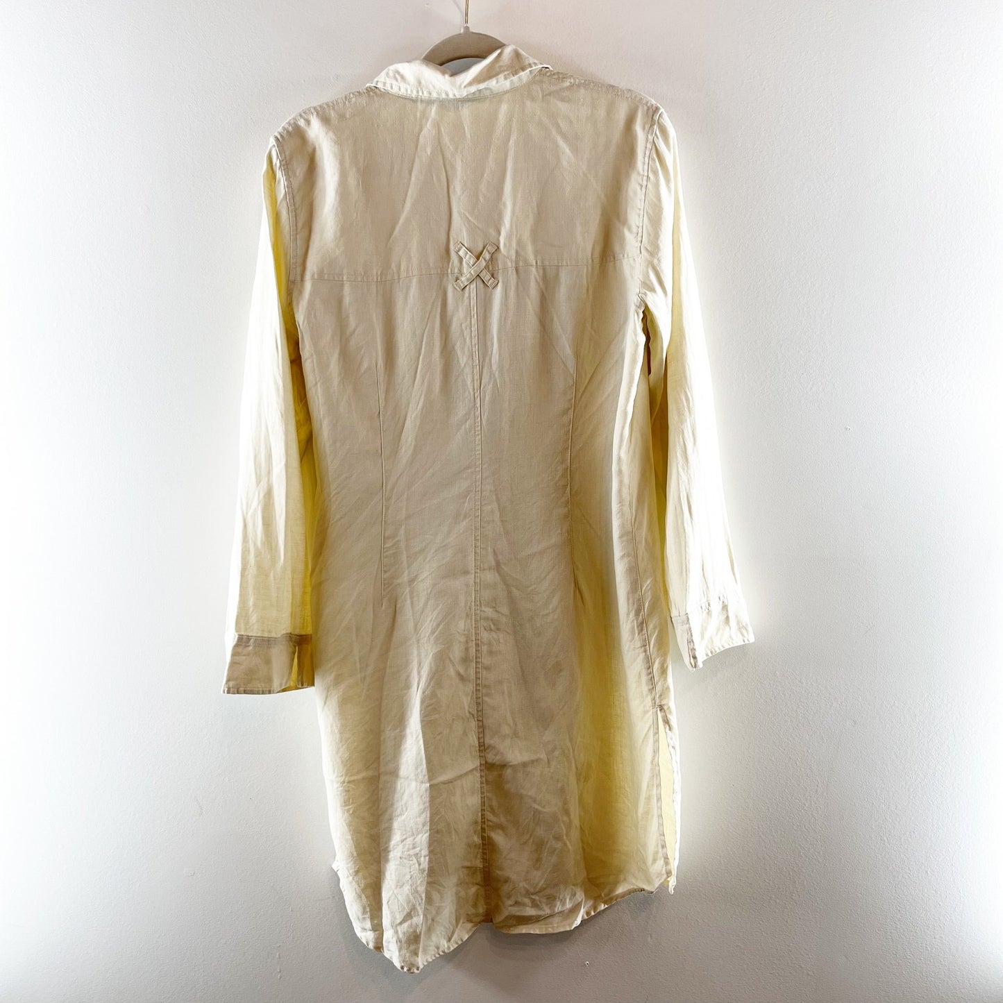 J. Jill 100% Linen Relaxed Fit Long Sleeve Button-Down Shirt Dress Cream 10