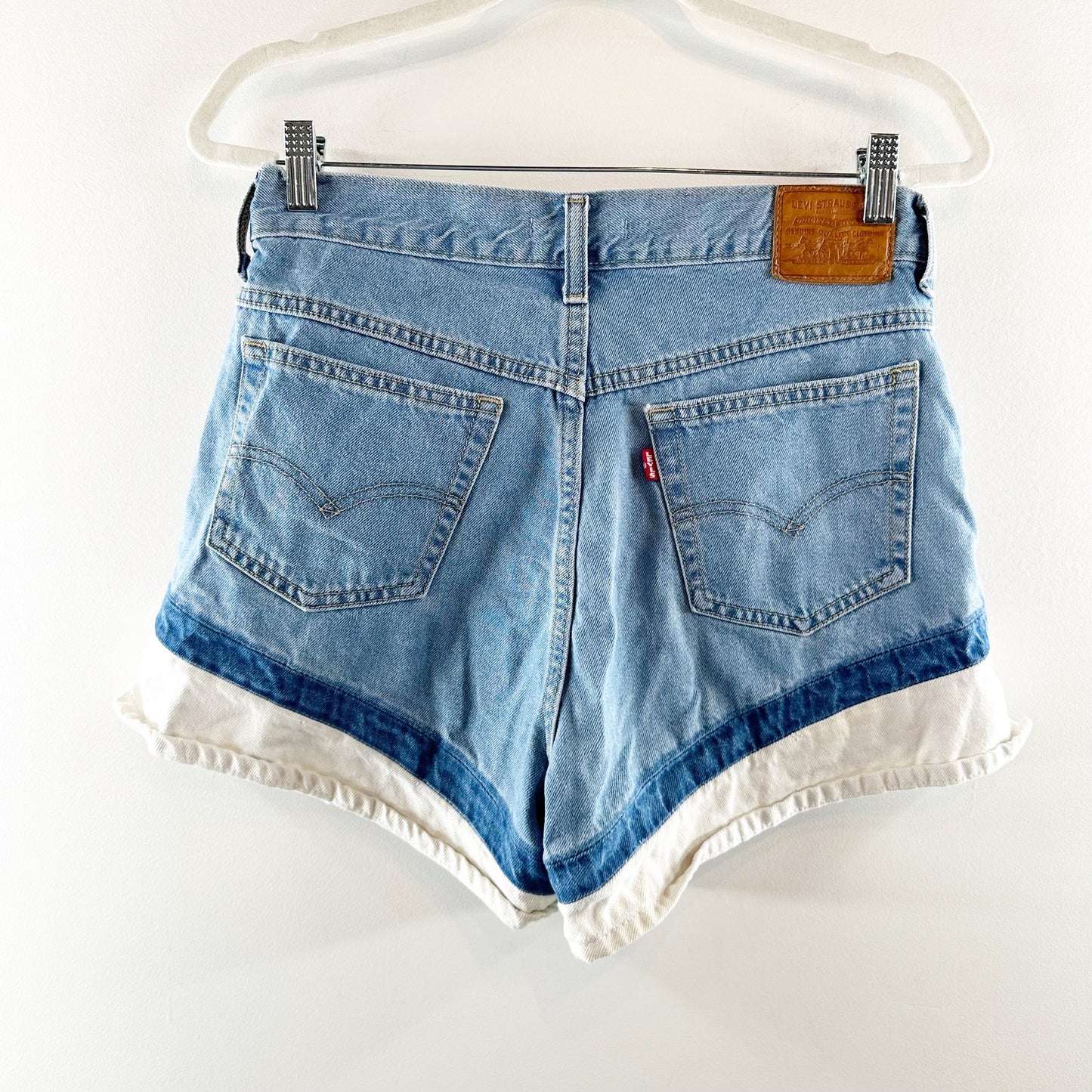 Levi's HIgh Rise Tri Tone Colorblock A Line Mom Shorts Denim Jean Blue 29