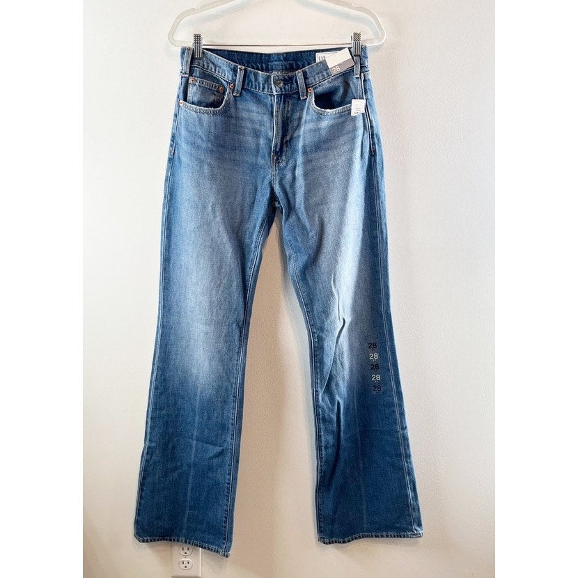 GAP Mid Rise Rigid Relaxed Flare Jeans Blue Light Indigo 6 Long Tall