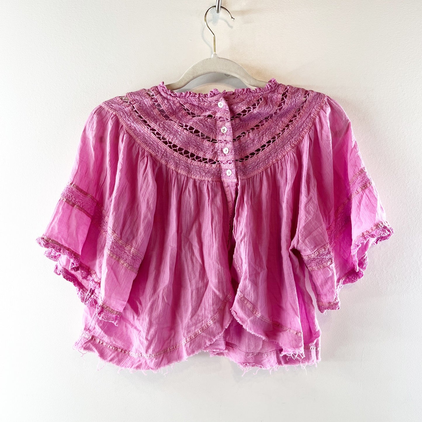Free People Lush Life Illusion Flyaway Crop Blouse Top Pink Small
