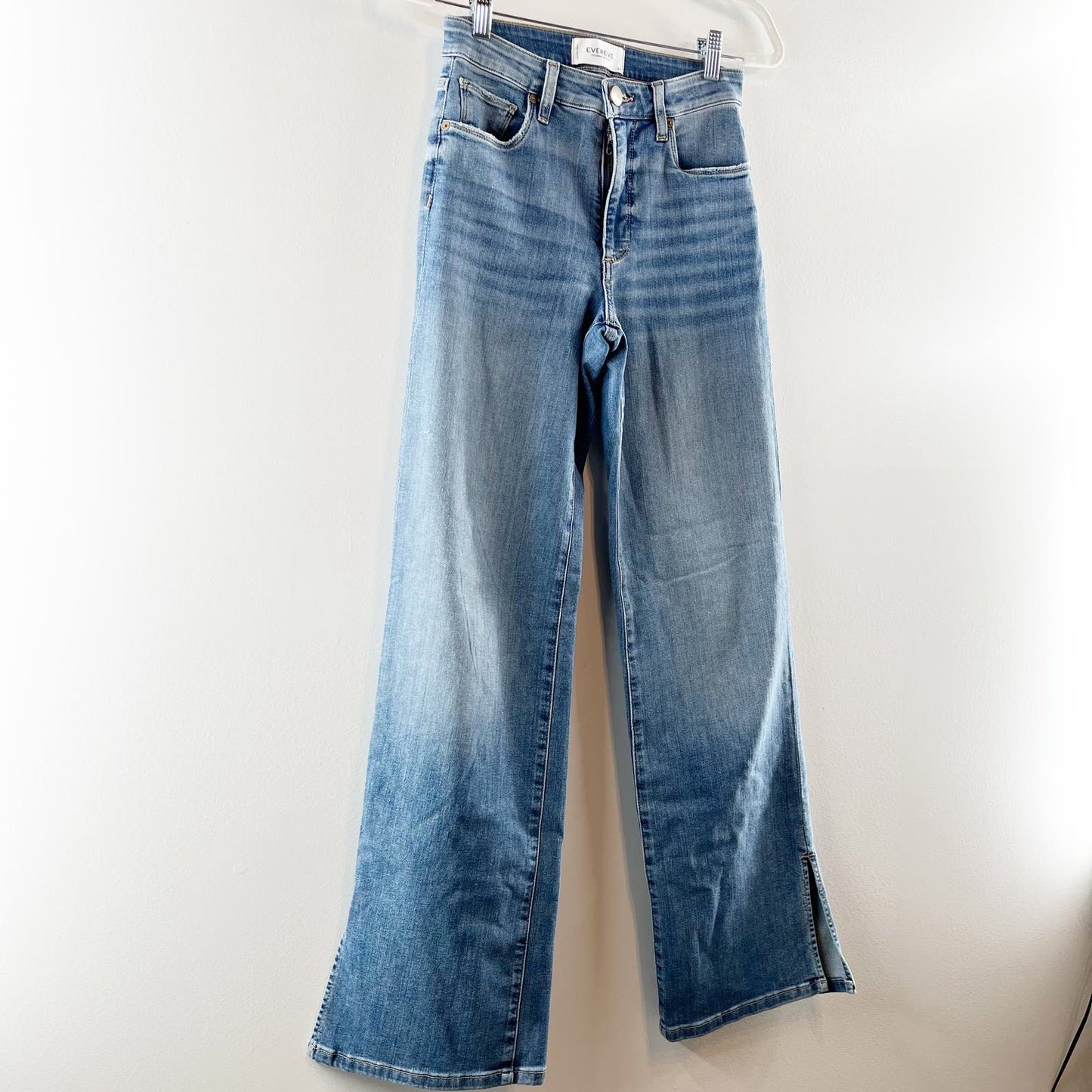 Evereve The Ever Trouser High Rise Wide Leg Side Slit Jeans Blue 24 / 00