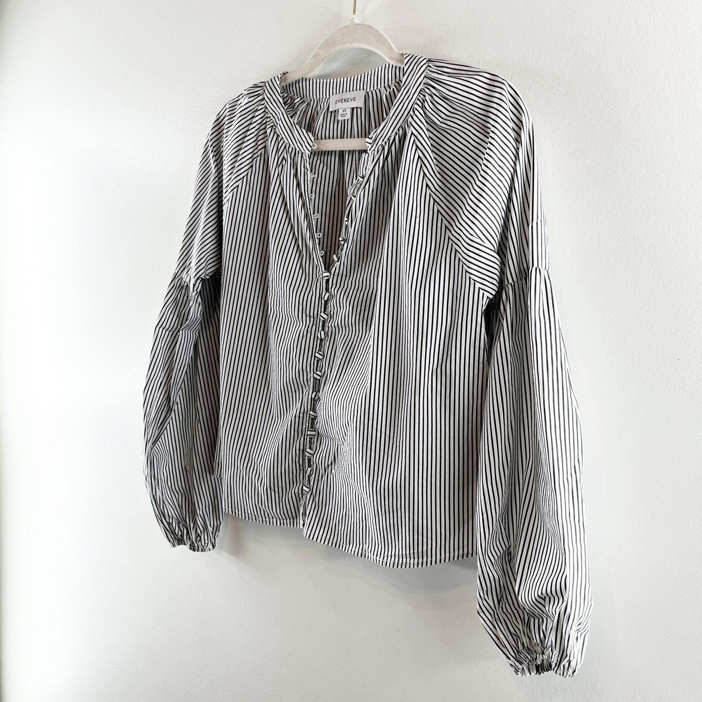 Evereve Sofia Striped Button Down Poplin Shirt Top Blue White XS