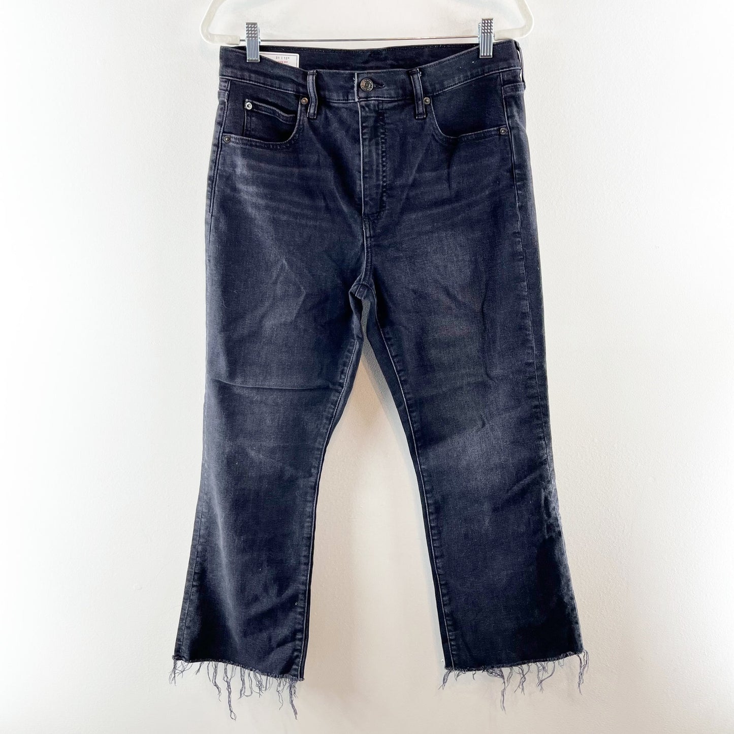 GAP High Rise Kick Fit Raw Hem Flare Cropped Jeans Black 12