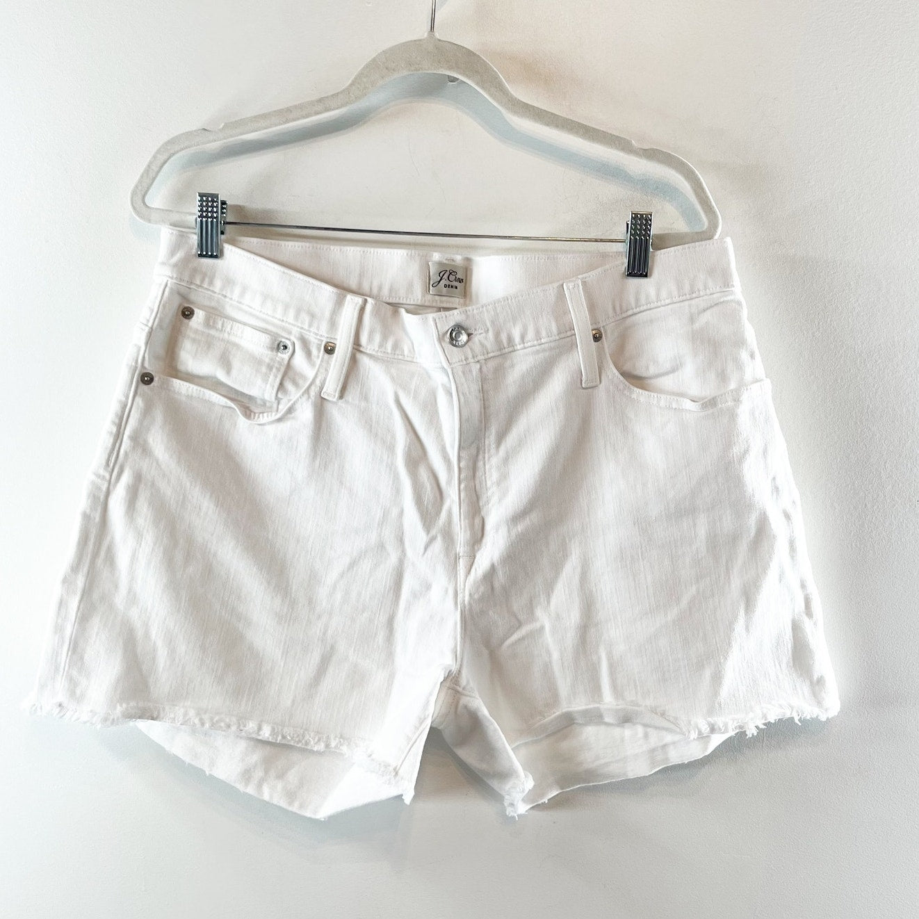 J. Crew High Waisted Frayed Hem Denim Jean Shorts White 33 / 16